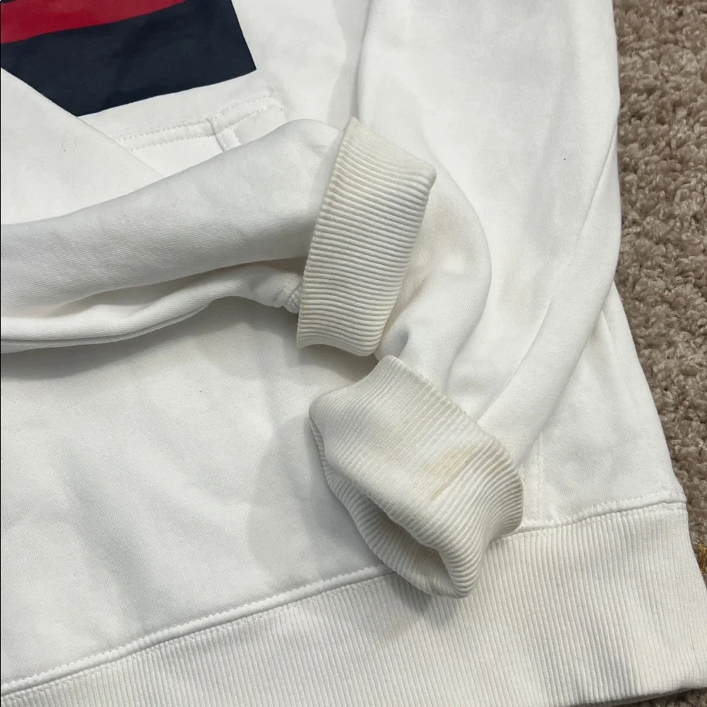 Tommy Hilfiger White Hoodie with Logo and Stripes men’s sz small